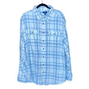 George Men's Button-Up Casual Shirt Light Blue Plaid NWT Long Sleeve Gorpcore 2X
